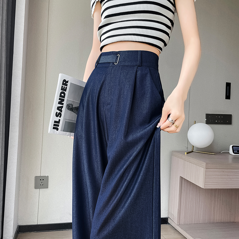 天丝牛仔裤女夏季薄款新款高腰垂感小个子冰丝阔腿裤女